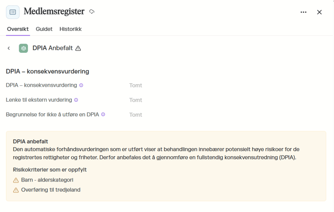 DPIA Anbefalt
