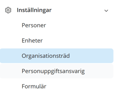 Höger meny inställningar organisationsträd