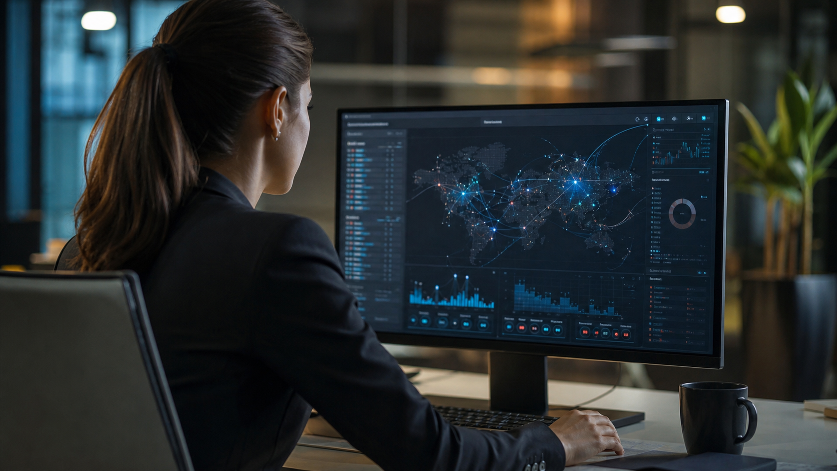 Professionell miljö där informationstillgångar analyserats i ett digitalt säkerhetsverktyg.